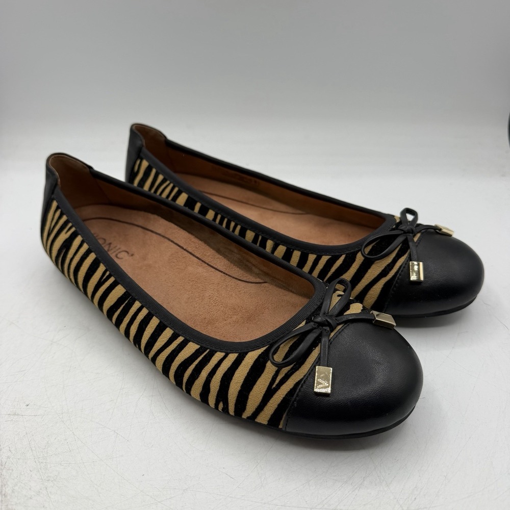 Vionic Spark Minna Ballet Flats Womens 10 WIDE Black Tiger Stripe Slip On Shoes
